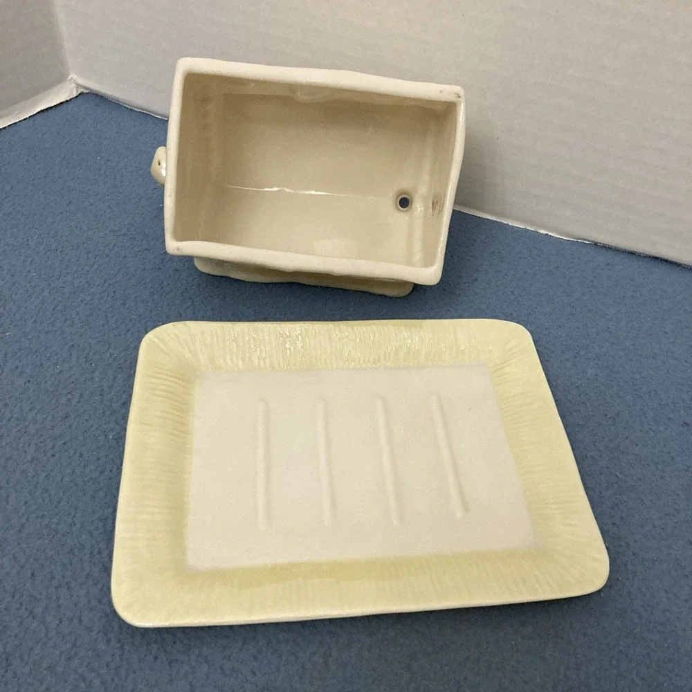 Belleek Irish Fine Parian Porcelain Yellow Cottage House Butter/Cheese Dish